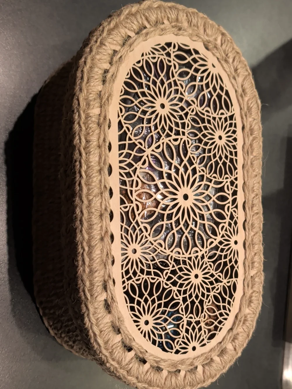 Natural Rope Decorative Storage Box with Laser-Cut Lid